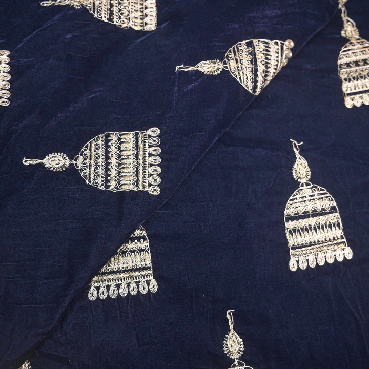 Blue Embroidery Zari Work velvet fabric |  947-266B