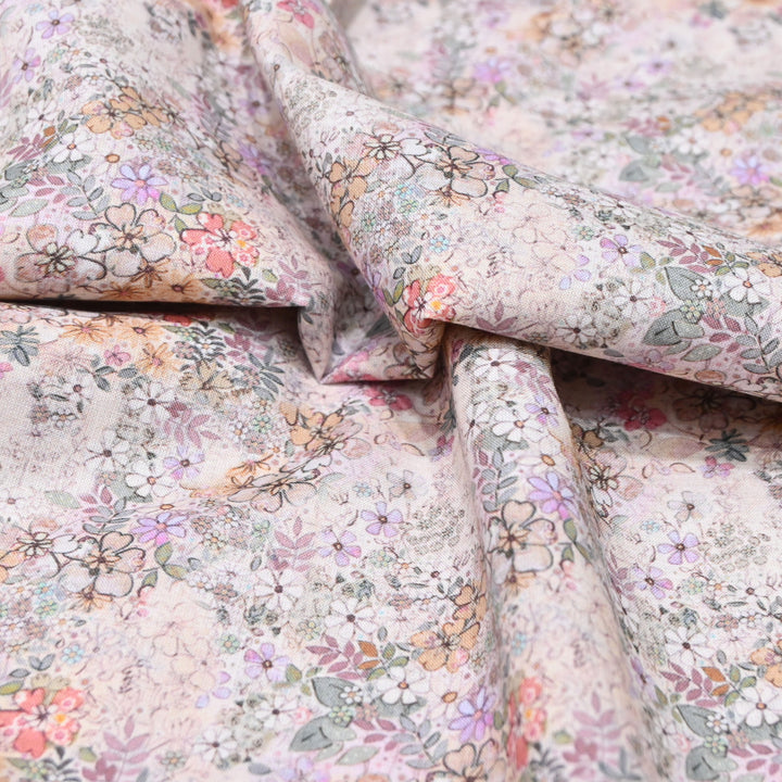 Rosy White Italian Lawn Print Fabric