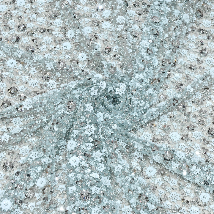 Aqua Blue Color Luxury Imported Net Fabric featuring Heavy Cut Dana &amp; Sequins Embroidery ED1533-03