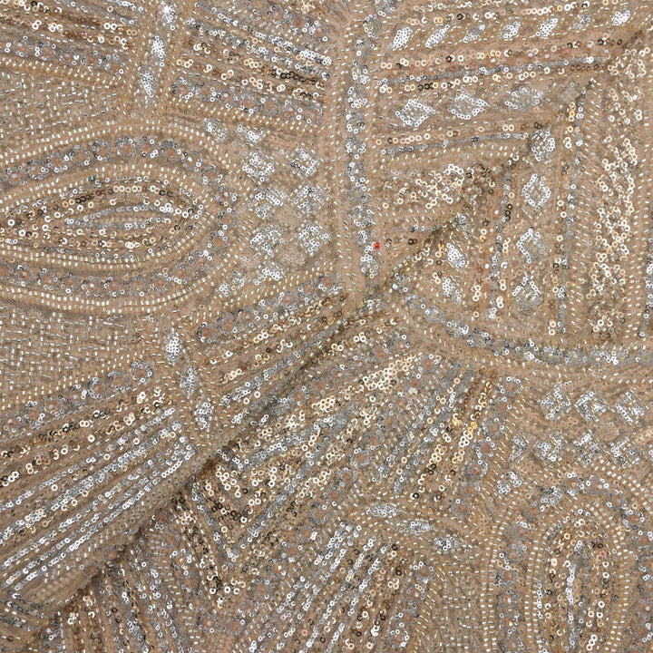 Beige Net Imported Embroidery Fabric.| 027-550