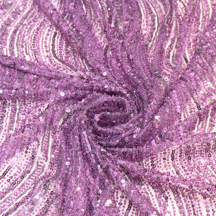 Reddish Magenta Color Luxury Imported Heavy Cut Dana & Sequins Embroidered Net Designer Fabric ED1533-1B