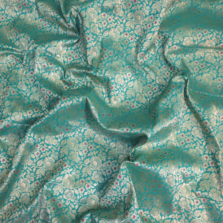 Teal Green Silk Meena Zari Brocade | B-22-185