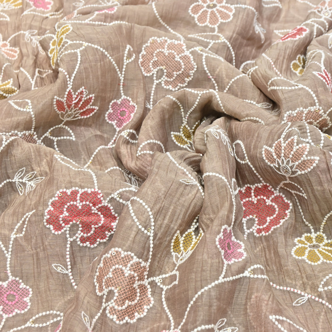 Mul Chanderi Floral Embroidery Fabric  – Lightweight Designer Summer Fabric GT0031-03