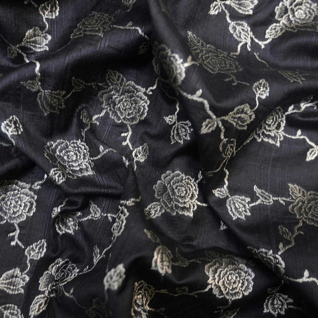 Black Pure row silk Zari Brocade fabric.| 165-192