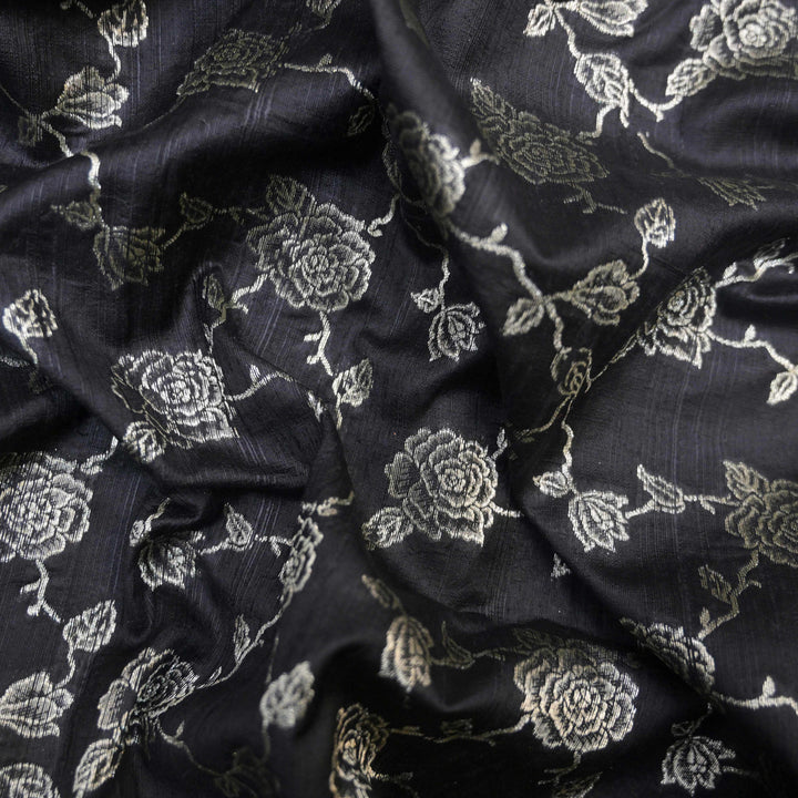 Black Pure row silk Zari Brocade fabric.| 165-192