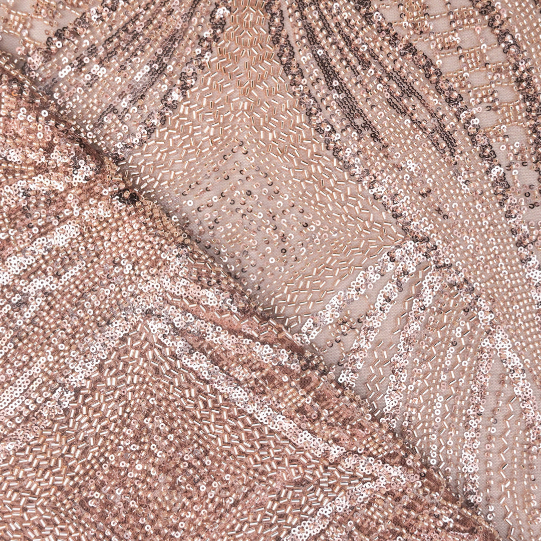 Baby Pink Net Fabric with allover Cutdana & Sequins Embroidery