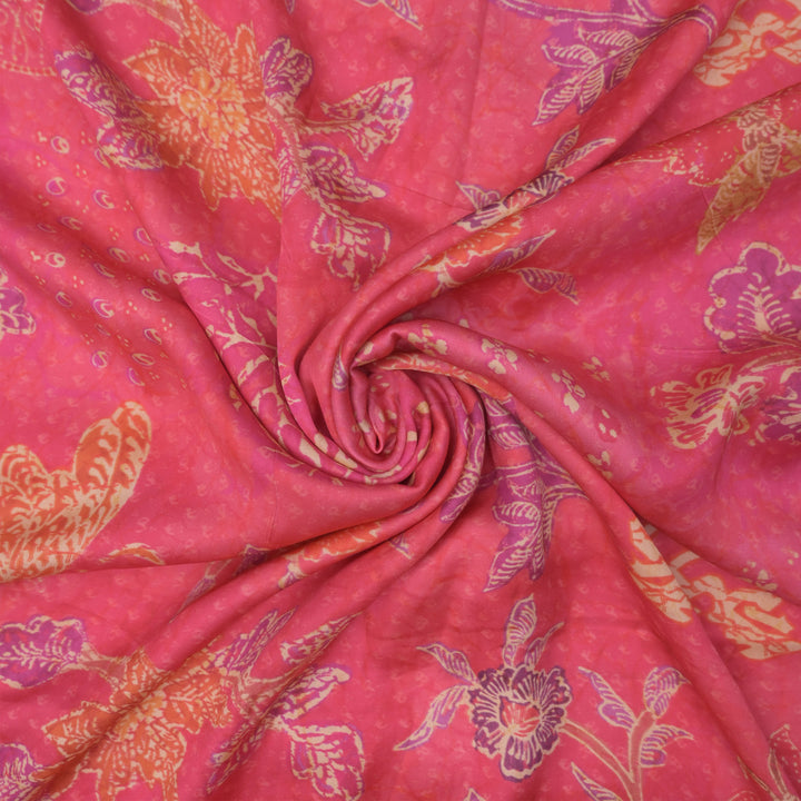 Pink Floral Modal Satin Fabric in Digital Print