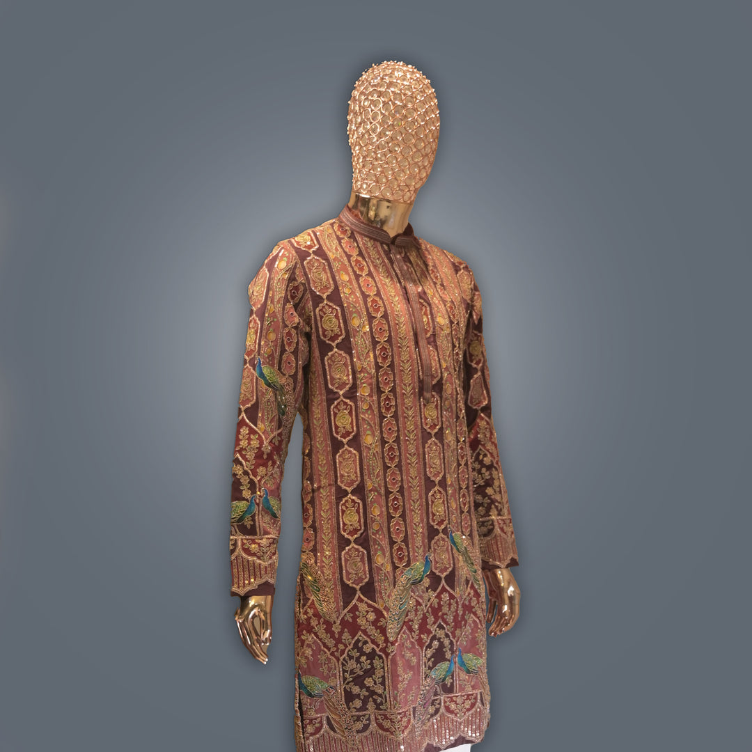 Maroon allover Embroidery Crepe Kurta Set