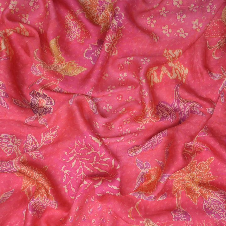 Pink Floral Modal Satin Fabric in Digital Print