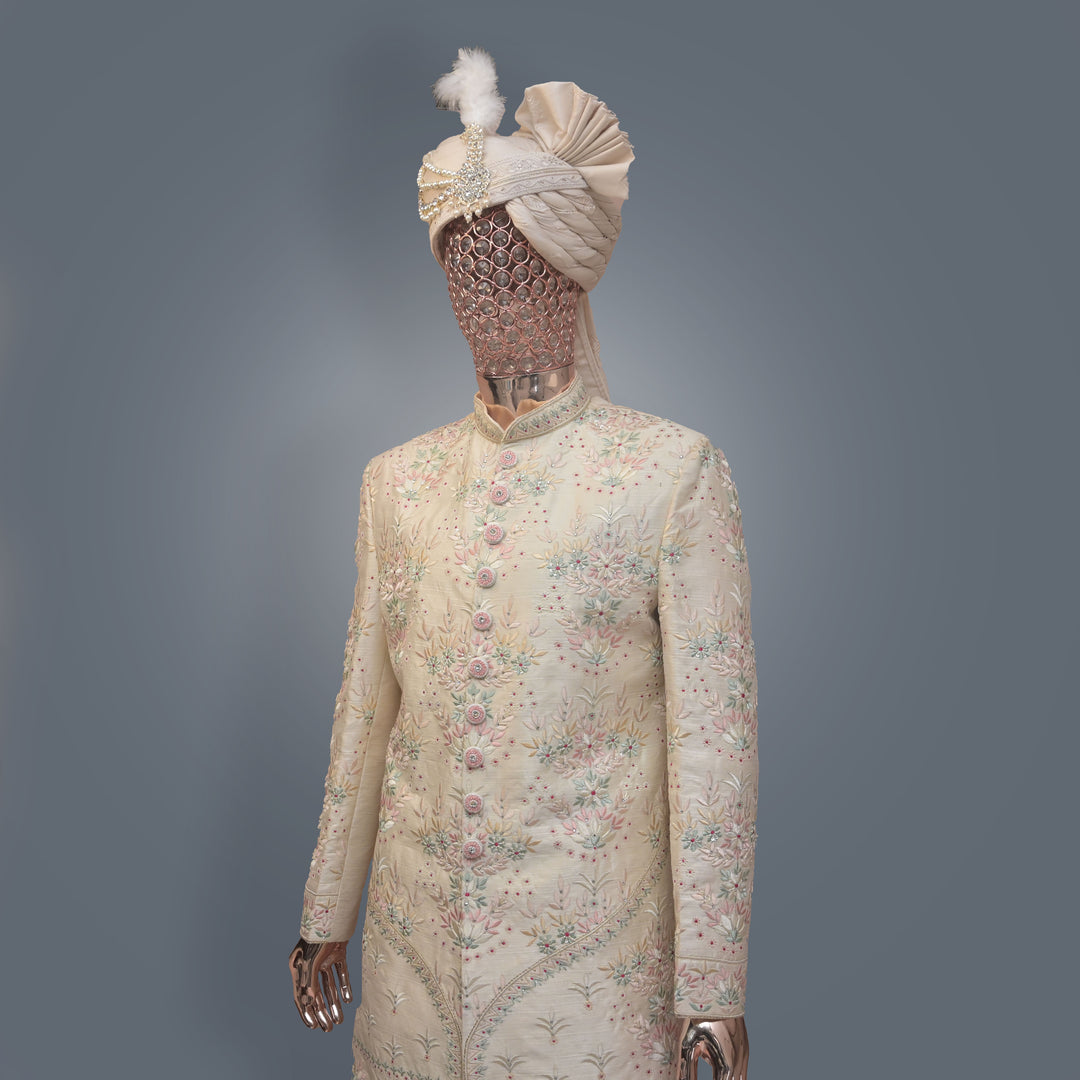 Baby Pink Wedding Sherwani in allover Sequins & Threadwork Embroidery | Luxury Wedding & Groom Wear