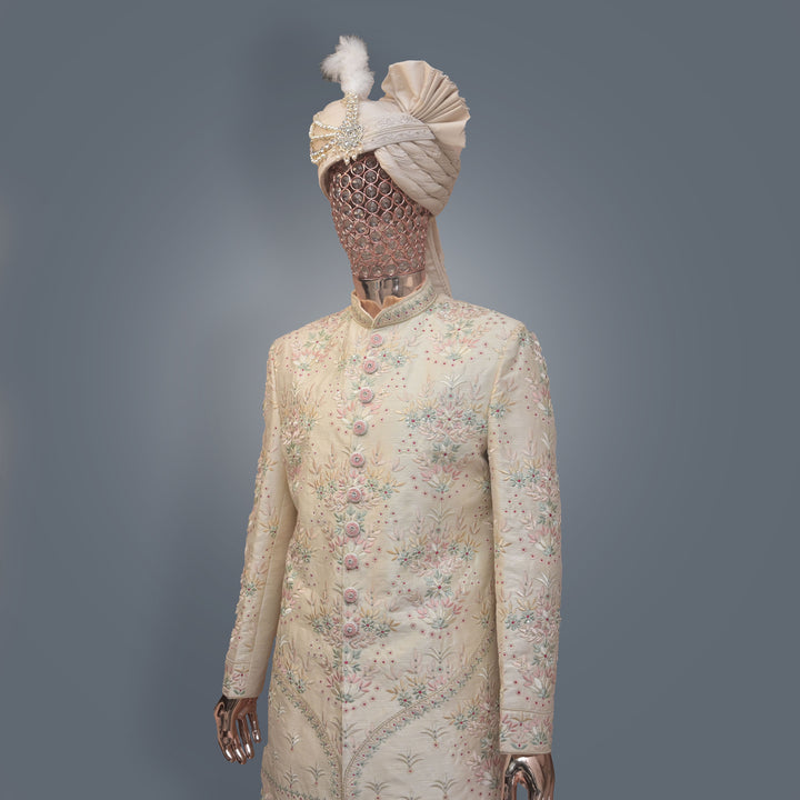 Baby Pink Wedding Sherwani in allover Sequins & Threadwork Embroidery | Luxury Wedding & Groom Wear
