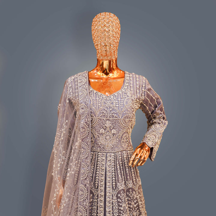 Smokey Grey Designer Bridal Lehenga Dress with Heavy Zari, Cutdana and Hand Embroidery