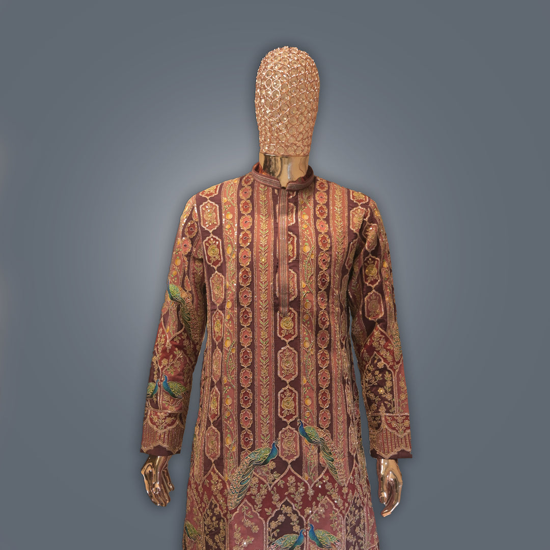 Maroon allover Embroidery Crepe Kurta Set