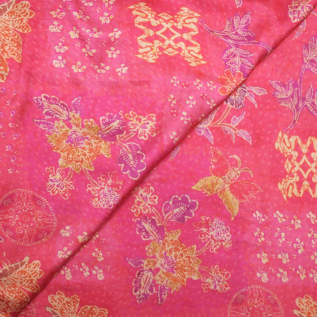 Pink Floral Modal Satin Fabric in Digital Print