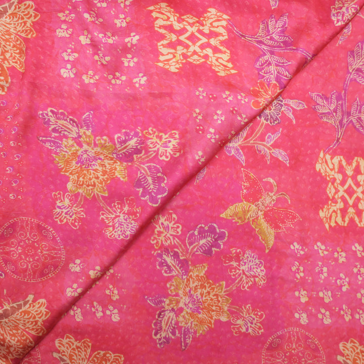 Pink Floral Modal Satin Fabric in Digital Print