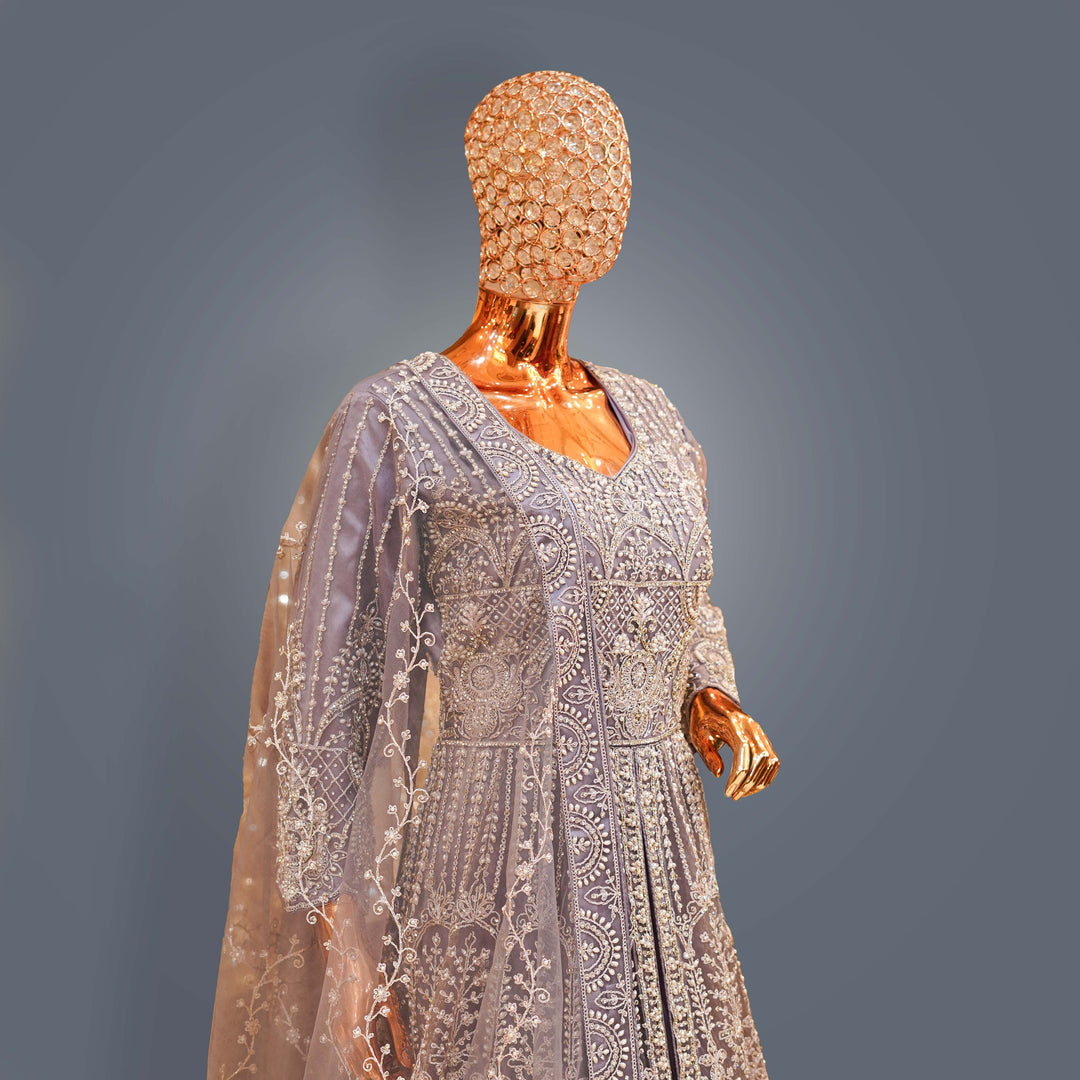 Smokey Grey Designer Bridal Lehenga Dress with Heavy Zari, Cutdana and Hand Embroidery