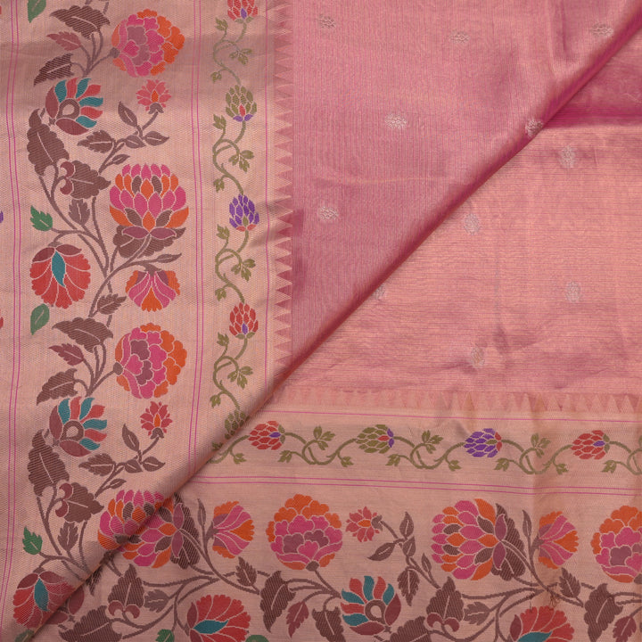 Magenta Orange Brocade Tissue Fabric with Threadwork Embroidery
