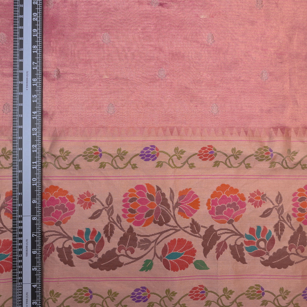 Magenta Orange Brocade Tissue Fabric with Threadwork Embroidery