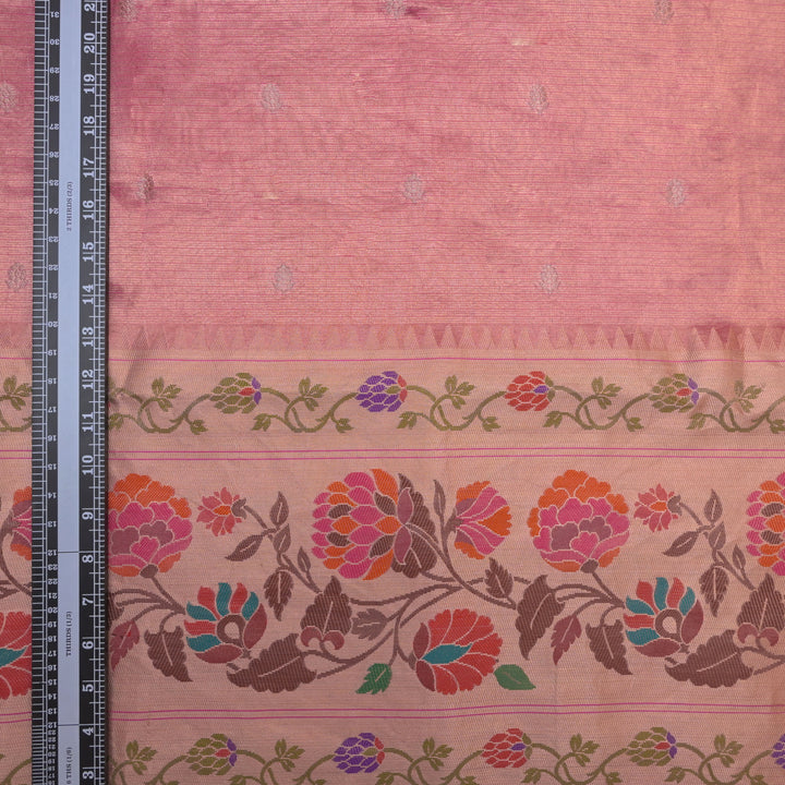 Magenta Orange Brocade Tissue Fabric with Threadwork Embroidery