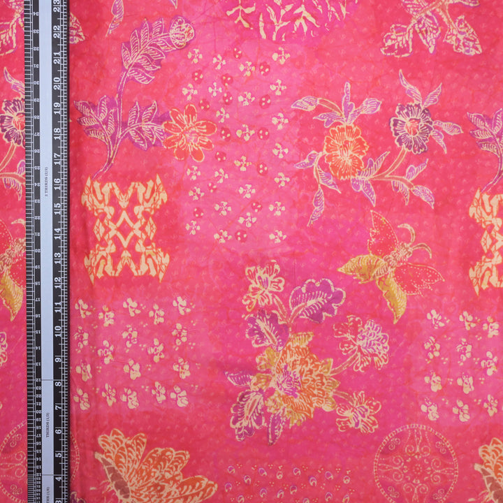 Pink Floral Modal Satin Fabric in Digital Print