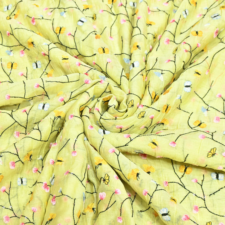 Mal Chanderi Thread Embroidery Fabric – Lightweight Elegant Designer Fabric- V2369C-01