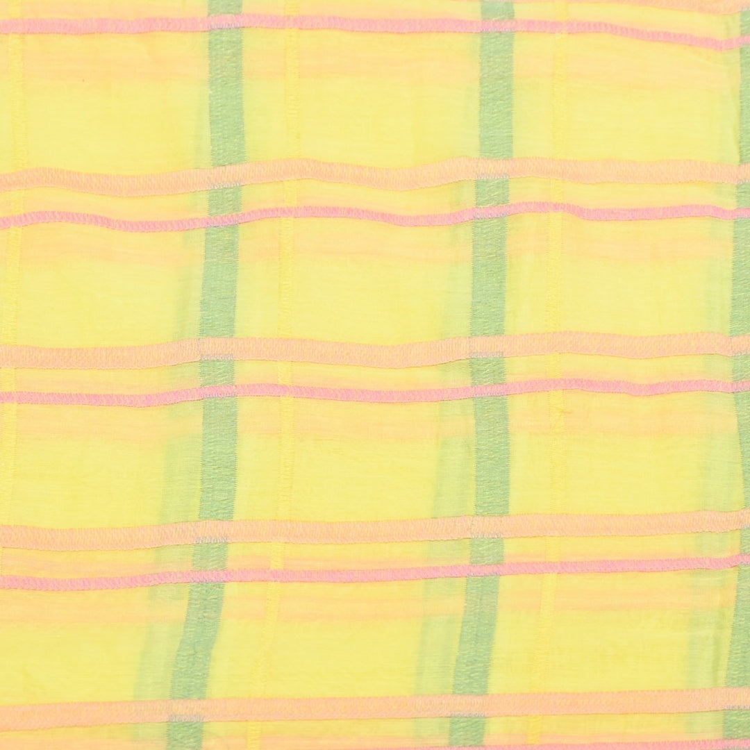 Yellow Color Mul Chanderi Thread Embroidery Fabric – Soft Lightweight Designer Fabric-V2189C-5