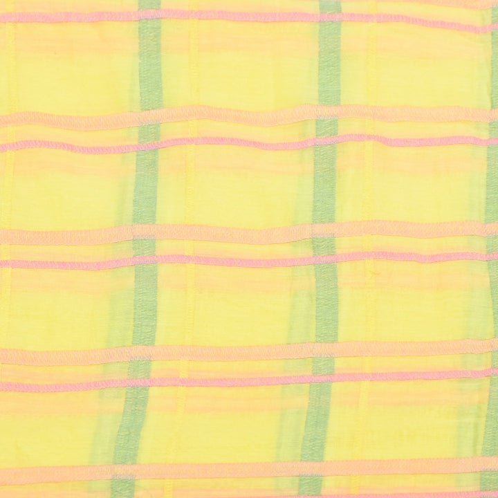 Yellow Color Mul Chanderi Thread Embroidery Fabric – Soft Lightweight Designer Fabric-V2189C-5