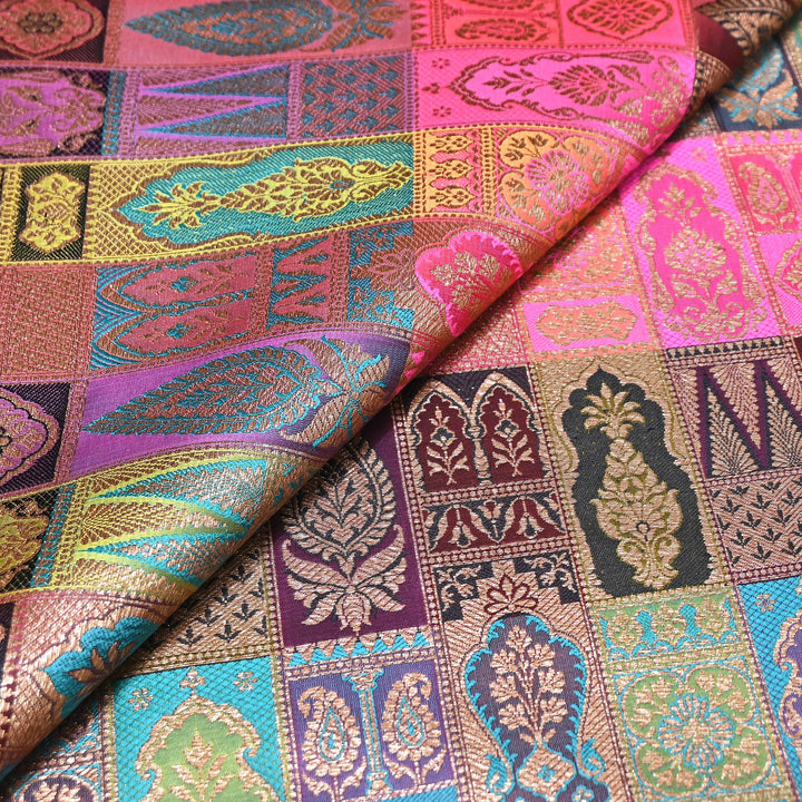 Multi Rangoli Brocade Fabric – Premium Zari Woven Designer Brocade Fabric 001006-A7