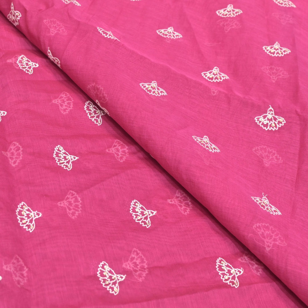 Cotton Chanderi Thread With Sequins Embroidery Fabric