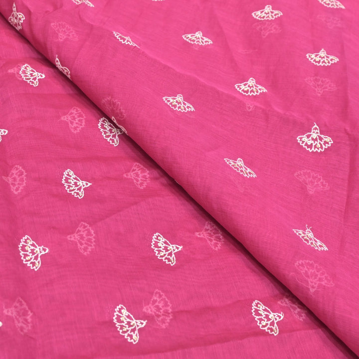 Cotton Chanderi Thread With Sequins Embroidery Fabric