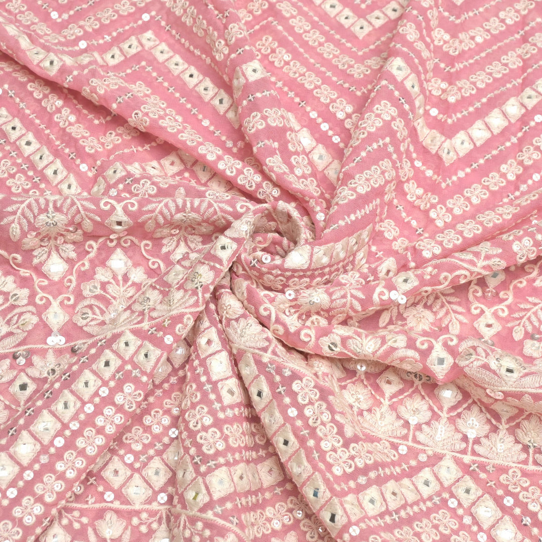 Viscose Georgette Mirror and Sequins Embroidery Fabrics