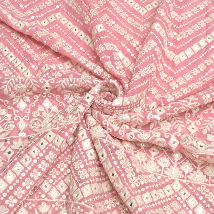 Viscose Georgette Mirror and Sequins Embroidery Fabrics