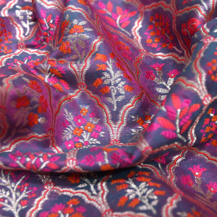 Pink & Purple Shade Satin Mina Zari Brocade Fabric