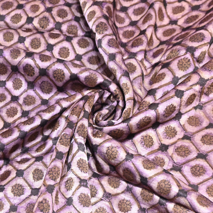 Mushrum Satin Vanaspati Print Fabric– Soft Luxury Designer Printed Fabric KK1217-1P