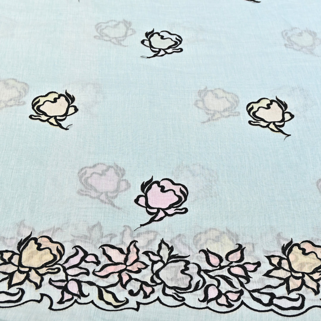 Mul Chanderi Position Print With Thread Embroidery Fabric – Designer Summer Fabric V2434C-3