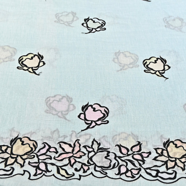 Mul Chanderi Position Print With Thread Embroidery Fabric – Designer Summer Fabric V2434C-3