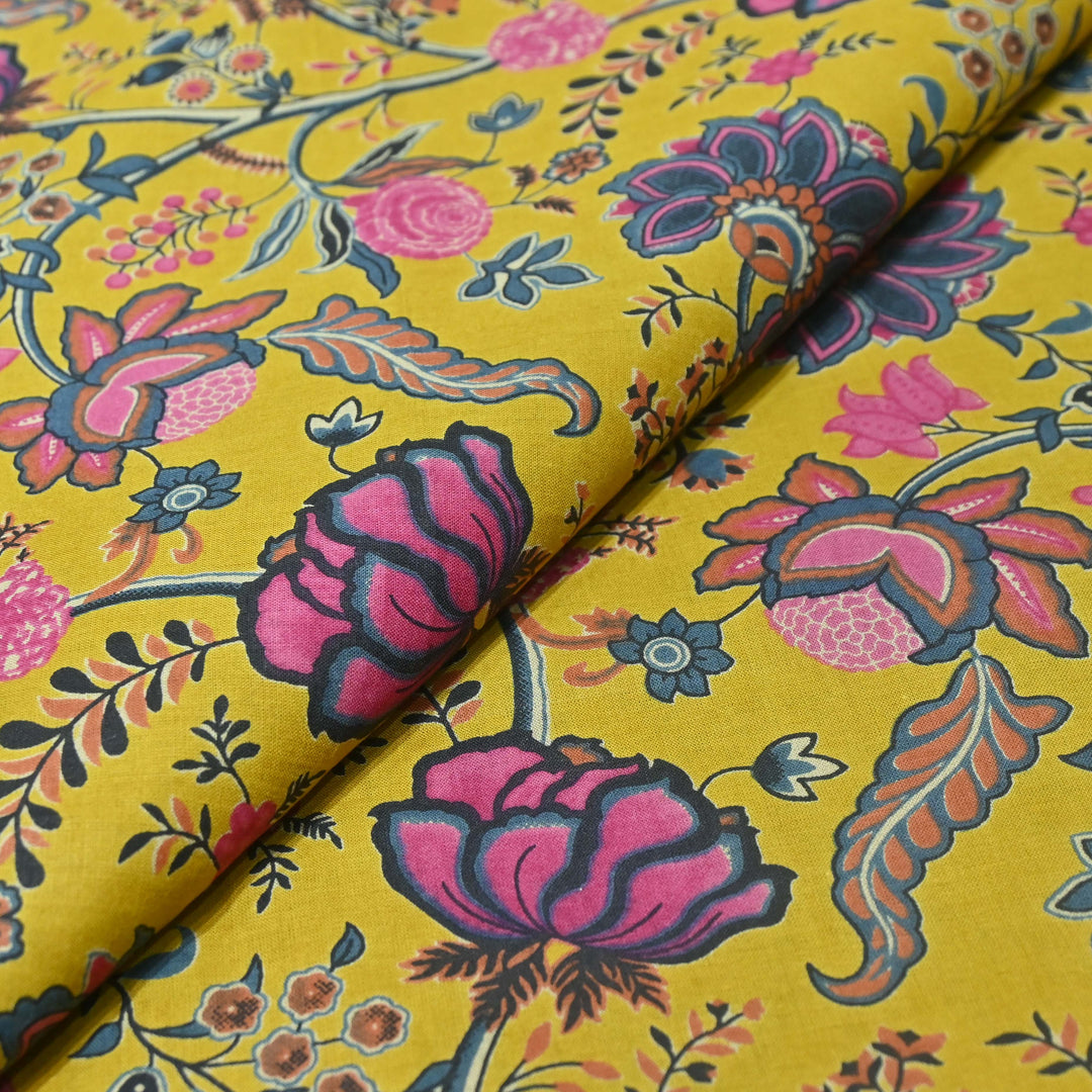 Deep Mustard Cotton Printed Fabric