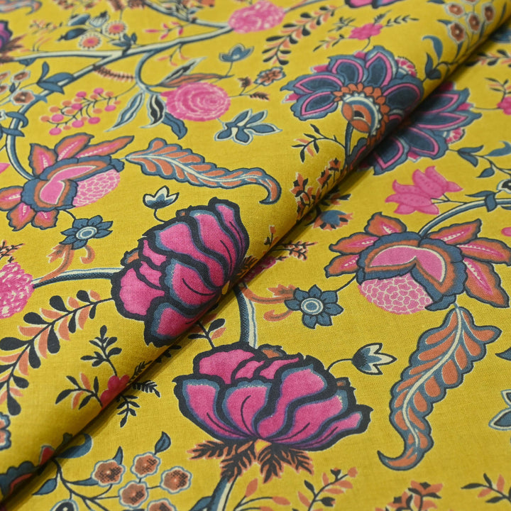 Deep Mustard Cotton Printed Fabric