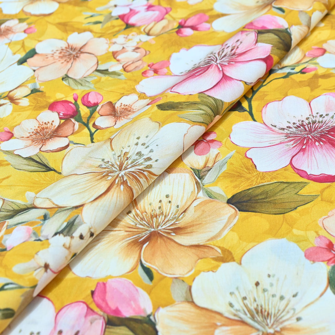 Yellow Omura Cotton Floral Bloom Print