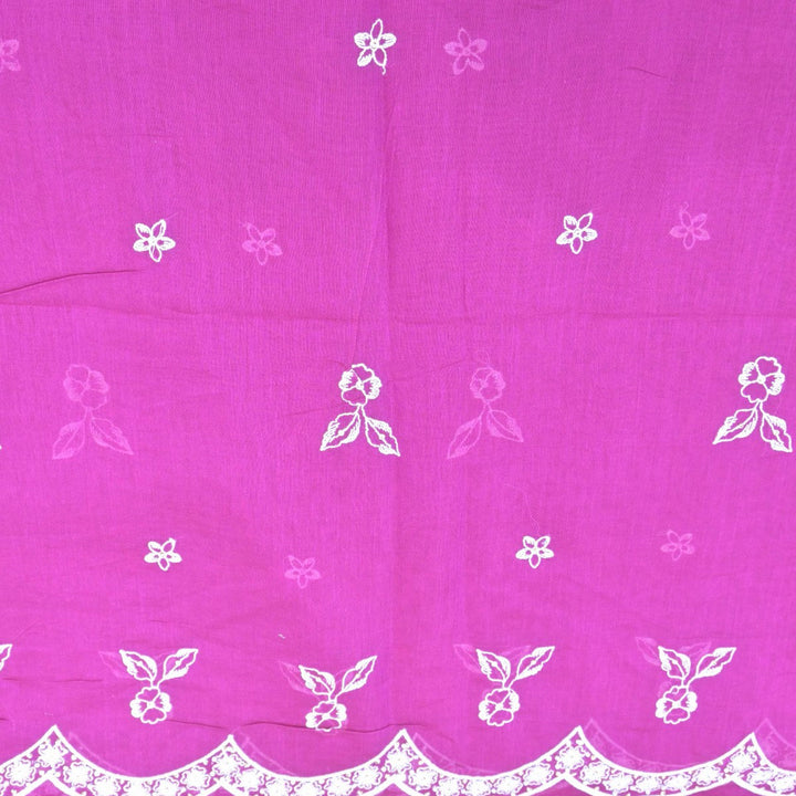Neon Fuchsia Mul Chanderi Fabric with Threadwork Embroidery