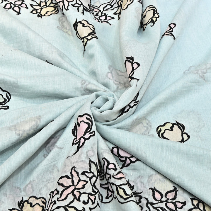 Mul Chanderi Position Print With Thread Embroidery Fabric – Designer Summer Fabric V2434C-3