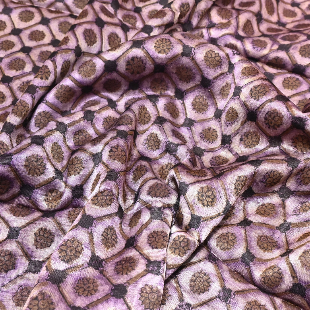 Mushrum Satin Vanaspati Print Fabric– Soft Luxury Designer Printed Fabric KK1217-1P