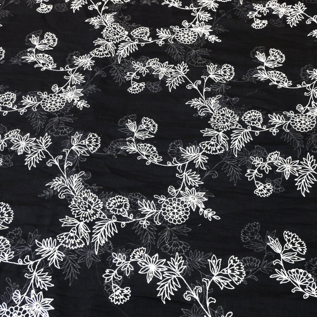 Cotton Chanderi Thread With Sequins Embroidery Fabric