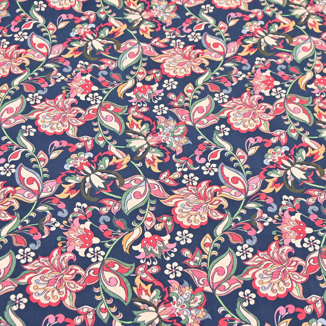 Midnight Blue Omura Cotton Floral Vine Print