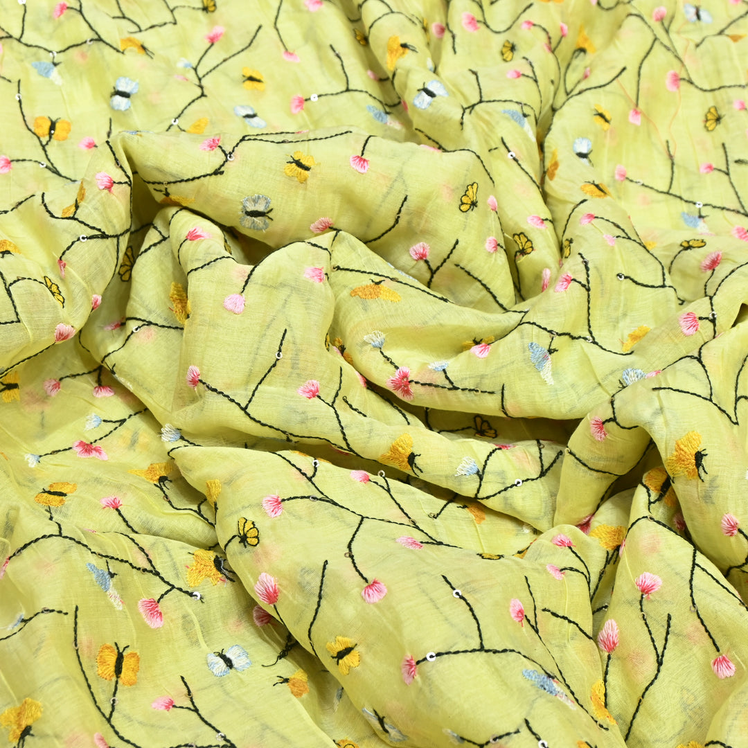 Mal Chanderi Thread Embroidery Fabric – Lightweight Elegant Designer Fabric- V2369C-01