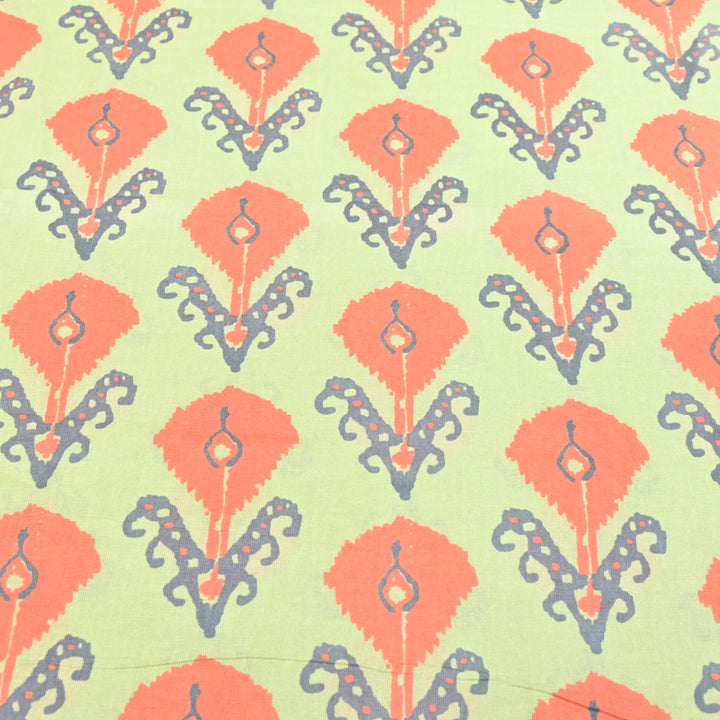 Sage Green Cotton Linen In Red Floral Print