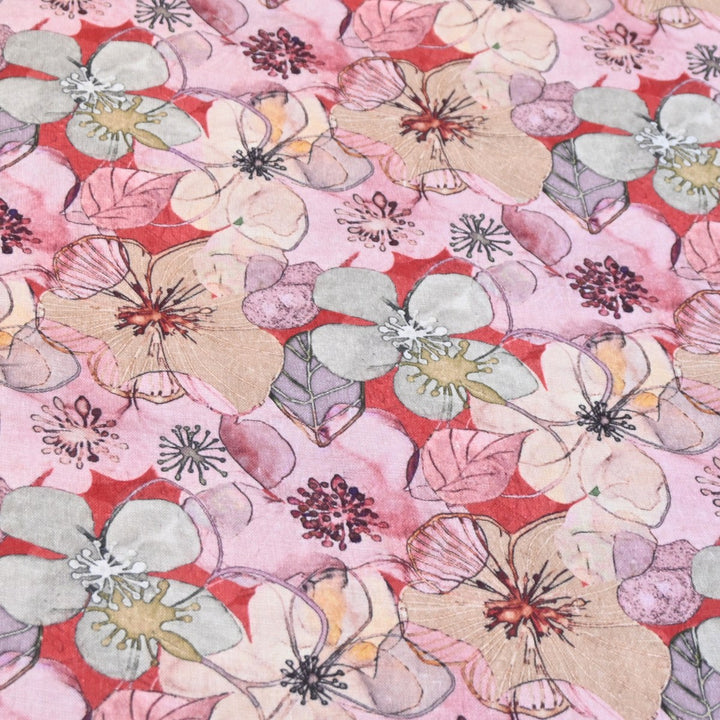Multicolor Cotton Linen Digital Print Fabric- Soft Breathable Designer Fabric-RT0132-12
