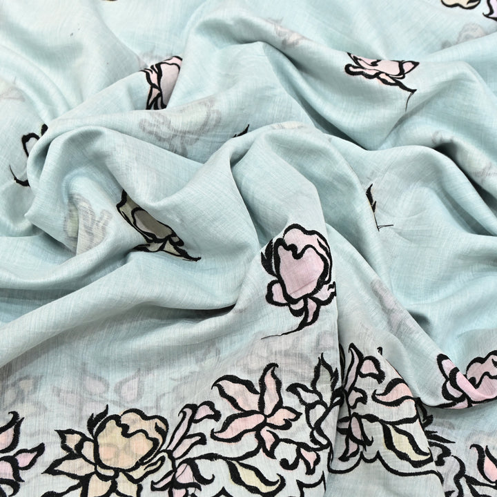Mul Chanderi Position Print With Thread Embroidery Fabric – Designer Summer Fabric V2434C-3
