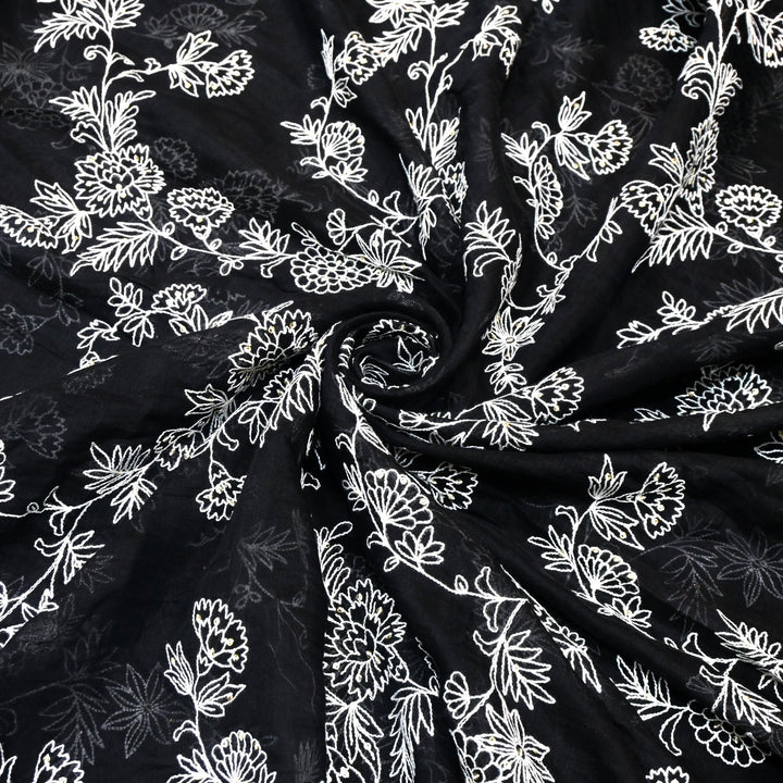 Cotton Chanderi Thread With Sequins Embroidery Fabric