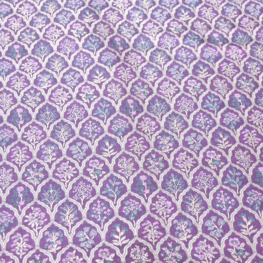 Violet Satin Mina Zari Brocade Fabric
